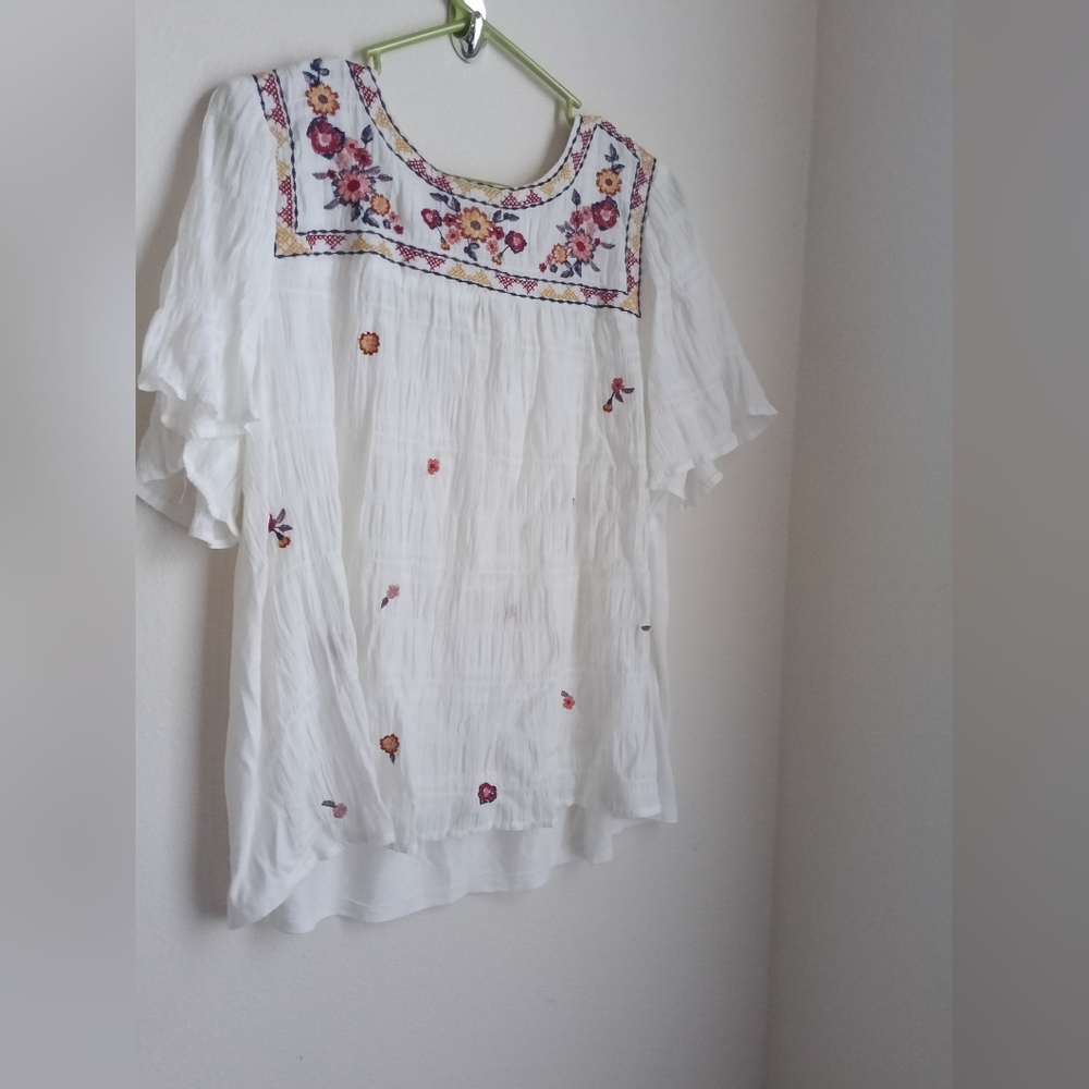 Knox Rose Blouse Women L White & Multicolor Floral Beach Casual Resort Vacation